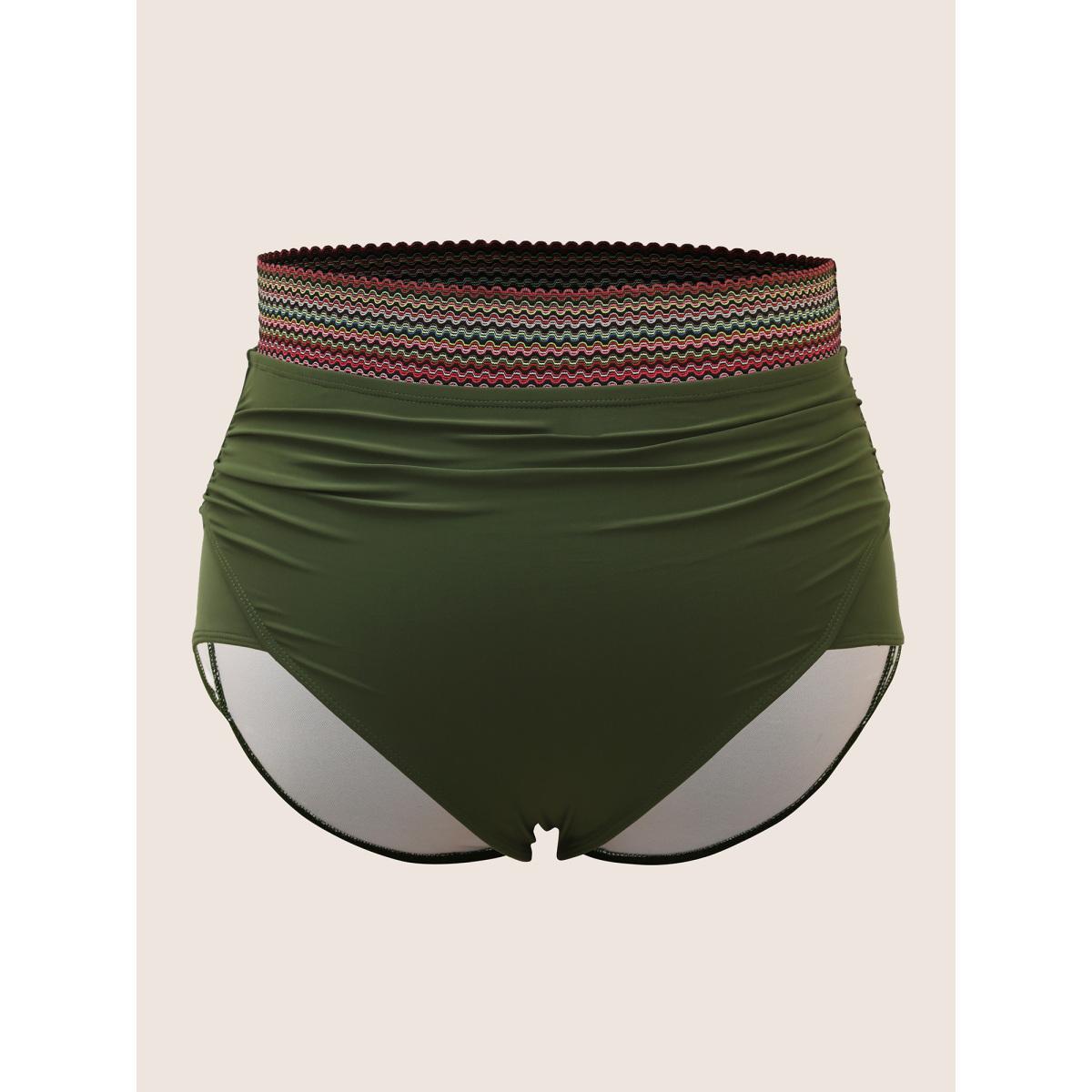 Plus Size Woven Ribbon Gathered High Rise Swim Bottom Women's Swimwear ArmyGreen Beach Woven ribbon&lace trim High stretch Skinny High Rise Curve Swim Bottoms BloomChic 10/M Product Image