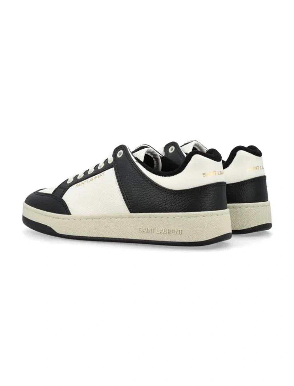 SAINT LAURENT Sl 61 Logo-embossed Leather Low-top Trainers In White Black Product Image