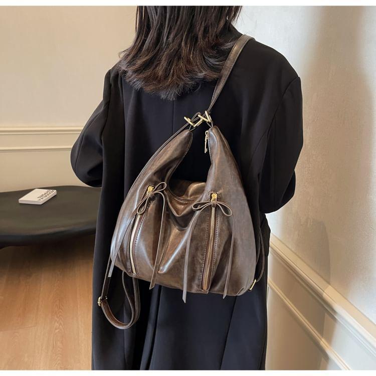 Faux Leather Ribbon Accent Shoulder Bag Product Image