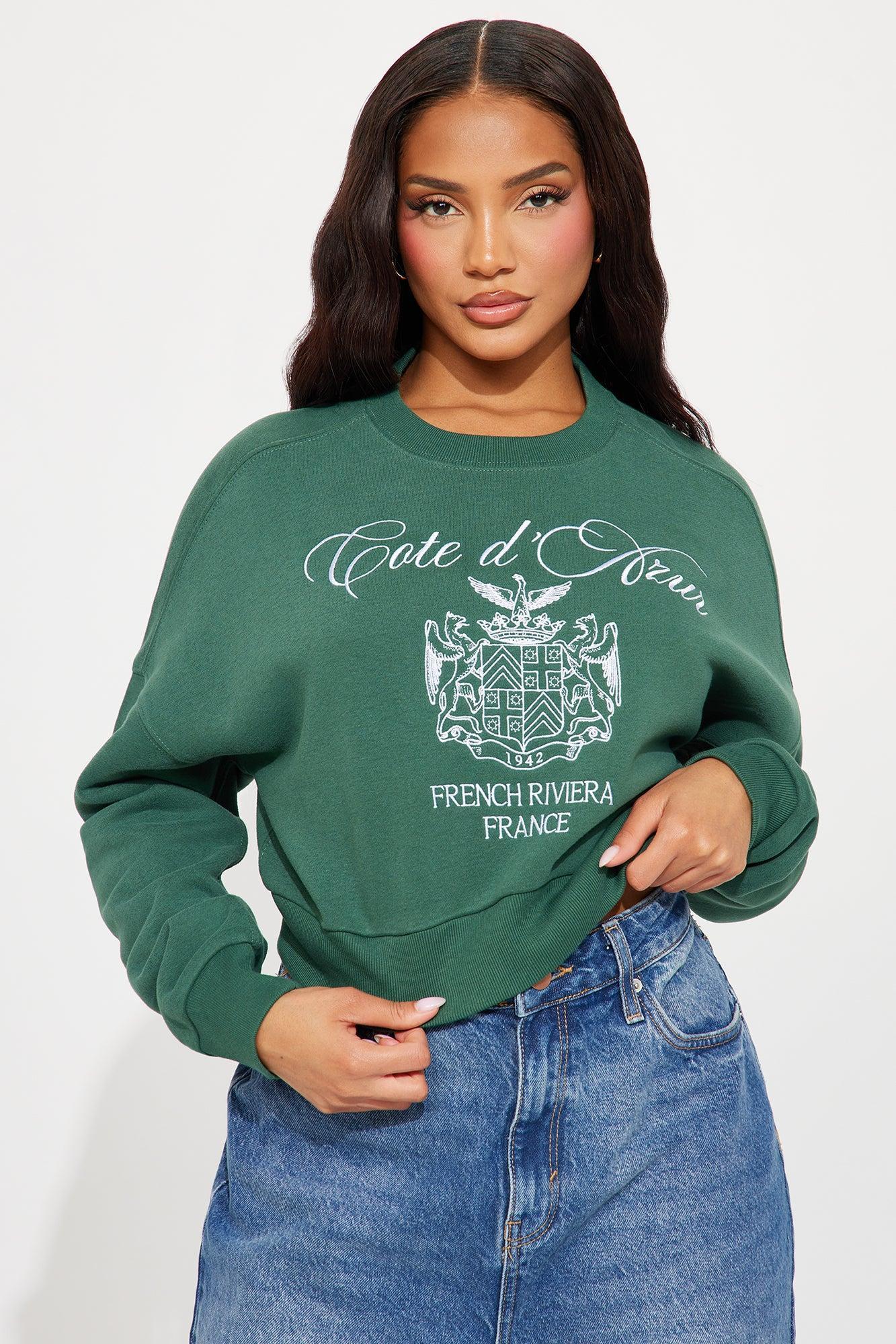 French Riviera Embroidered Sweatshirt - Hunter Product Image
