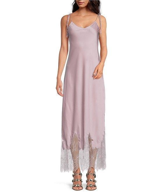 Gianni Bini x DANNIJO Lola Semi Sweetheart Sleeveless Lace Hem Satin Slip Maxi Dress Product Image