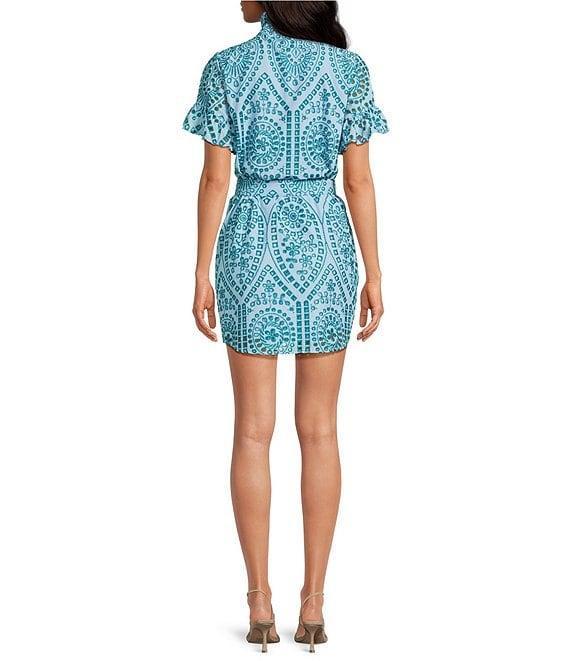 Abbey Glass Katie Button Down Collar Short Sleeve Eyelet Mini Shirt Dress Product Image