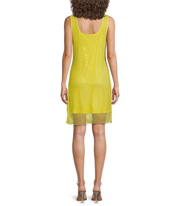 Skies Are Blue Rhinestone Mesh Scoop Neck Sleeveless Tank Mini Dress Product Image