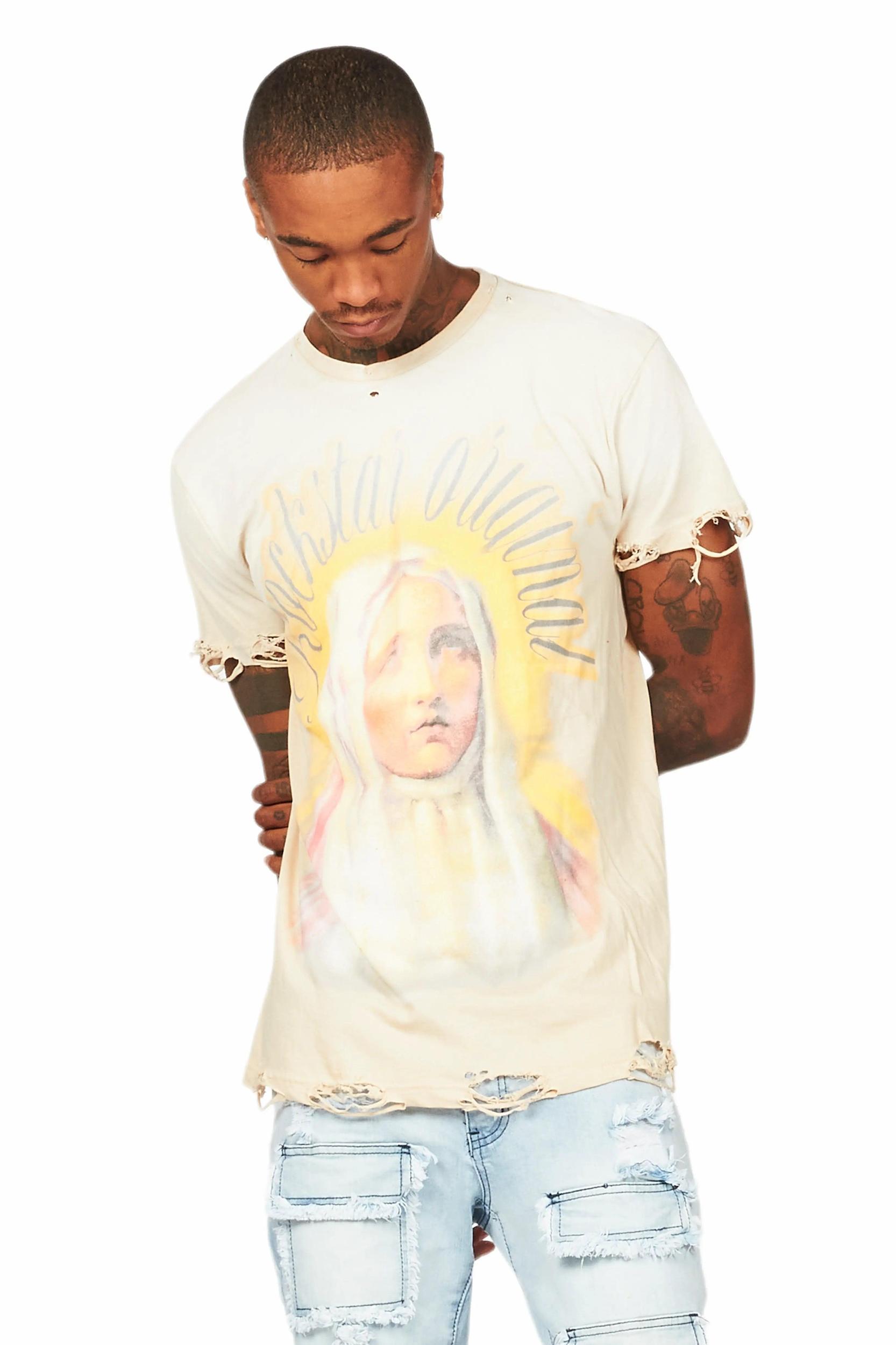 Cary Beige Graphic Oversized T-Shirt Male Product Image