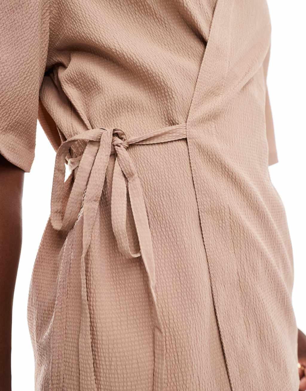 ASOS DESIGN relaxed wraparound textured shirt in dusty pink Product Image