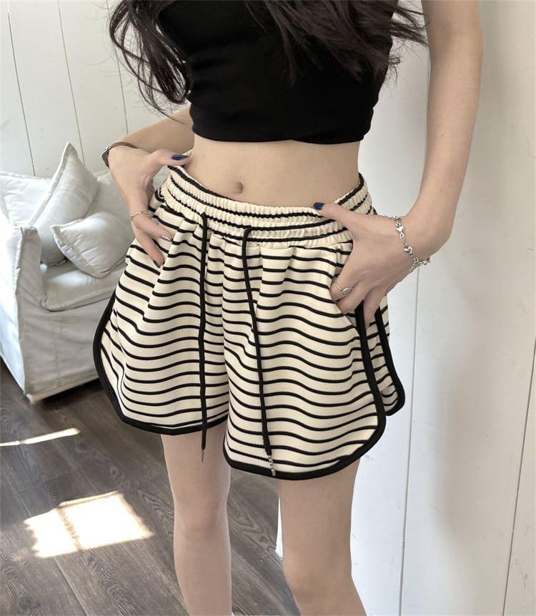 High Waist Striped Shorts Product Image