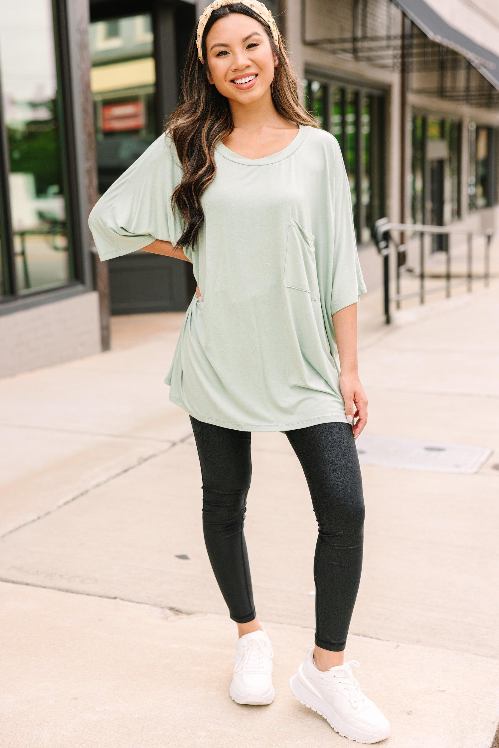 On Your Time Light Sage Green Oversized Top Female Product Image