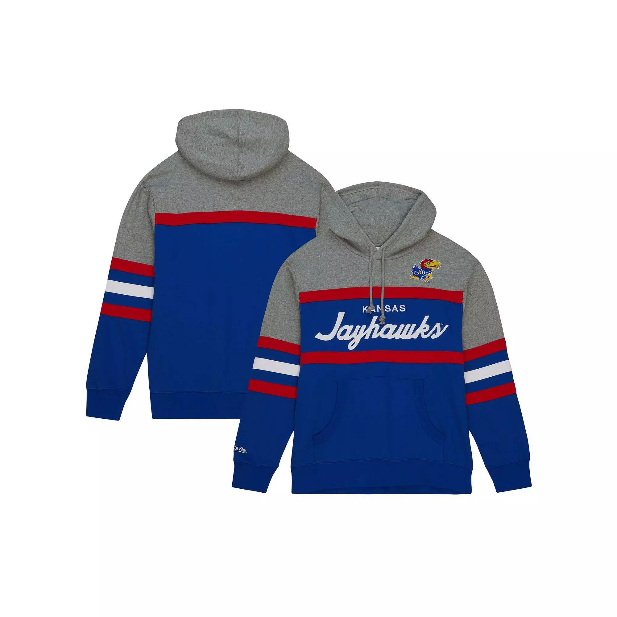 Men's Mitchell & Ness  Royal Kansas Jayhawks Head Coach Pullover Hoodie, Size: XL, Blue Product Image