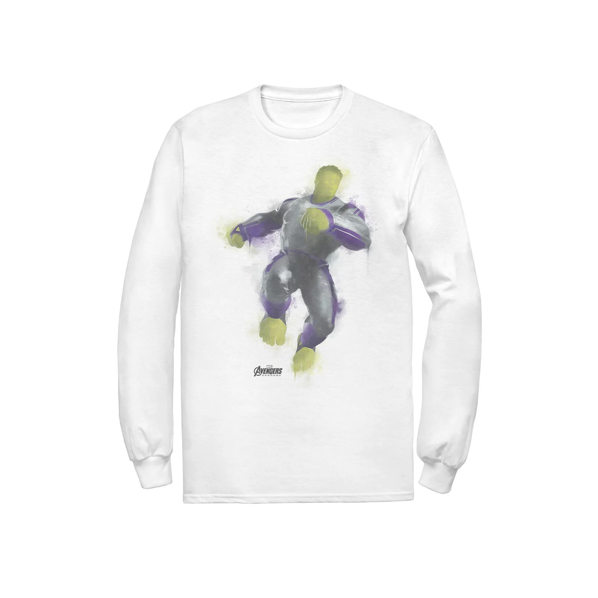 Men's Marvel Avengers Endgame Hulk Spray Paint Pose Long Sleeve Graphic Tee, Size: Medium, White Product Image