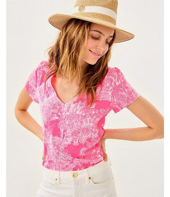 Lilly Pulitzer Etta Knit Anniversary Toile Print V-Neck Short Sleeve Tee Product Image