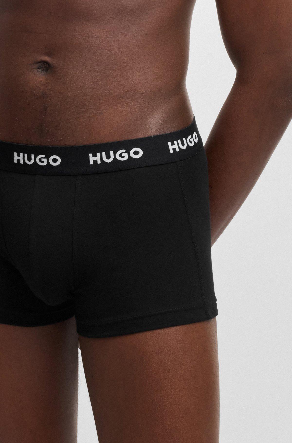 HUGO - Three-pack of stretch-cotton trunks with logo waistbands - Black Product Image
