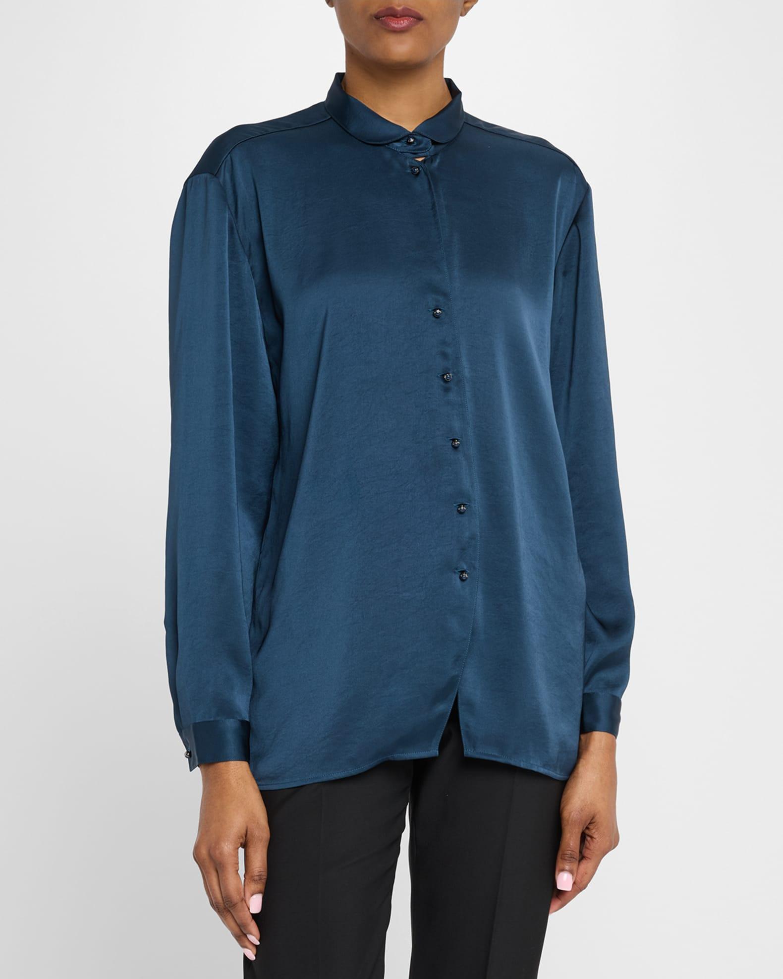 Embellished Washed Satin Button-Down Blouse Product Image