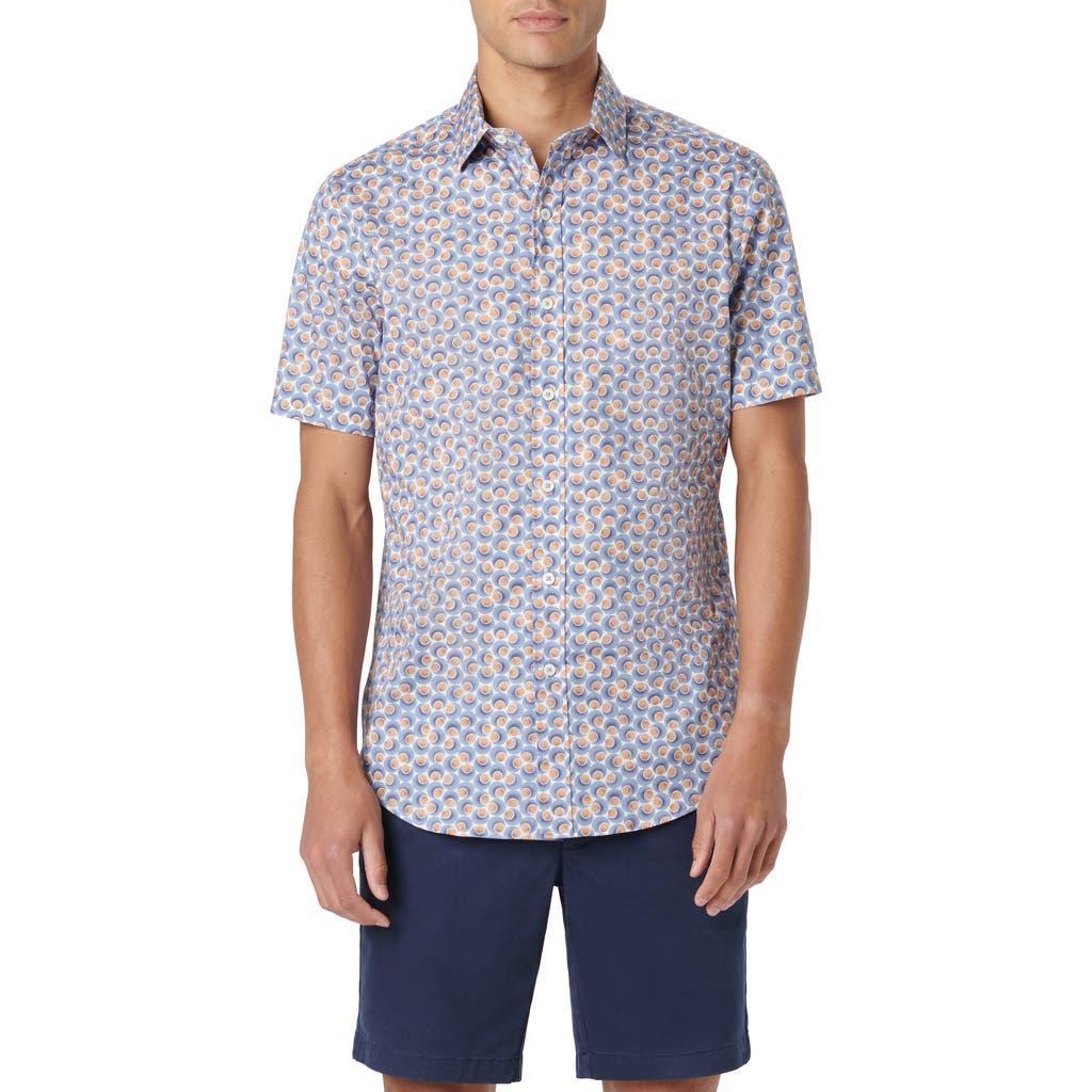 BUGATCHI Orson Dot Print Short Sleeve Stretch Cotton Button-up Shirt In Caramel Product Image