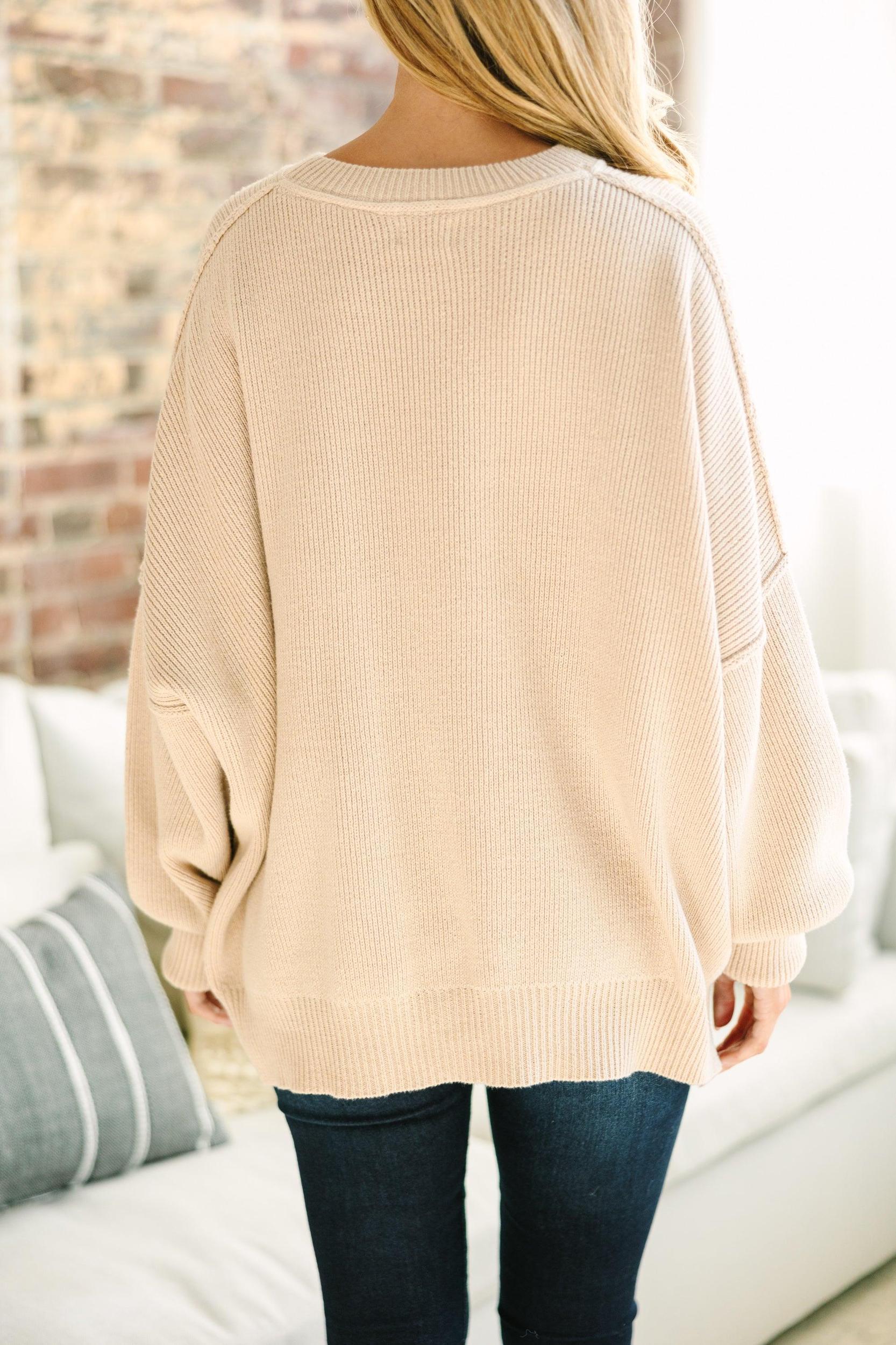 Give You Joy Taupe White Dolman Sweater Female Product Image