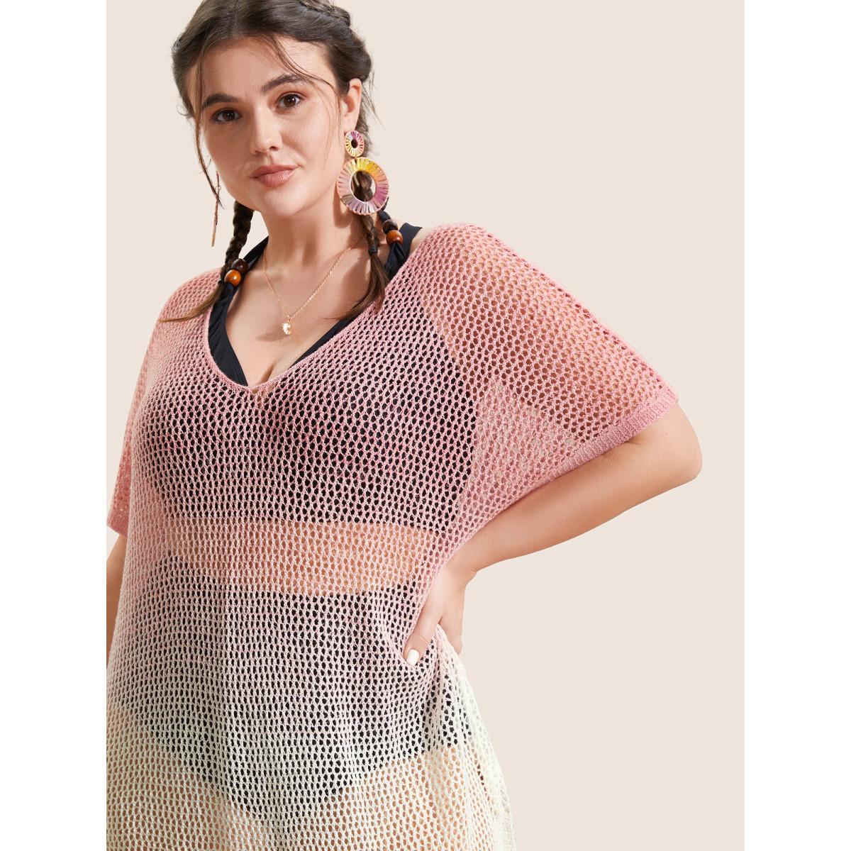 Plus Size Deep V Neck Ombre Tie Dye Swim Cover Up Women's Swimwear Watermelon Beach Loose Contrast Curve Swim Cover Ups BloomChic 14-16/1X Product Image