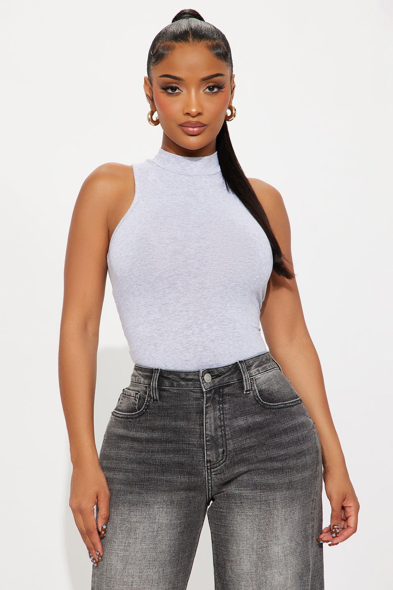 Ella Mock Neck Bodysuit - Heather Grey Product Image