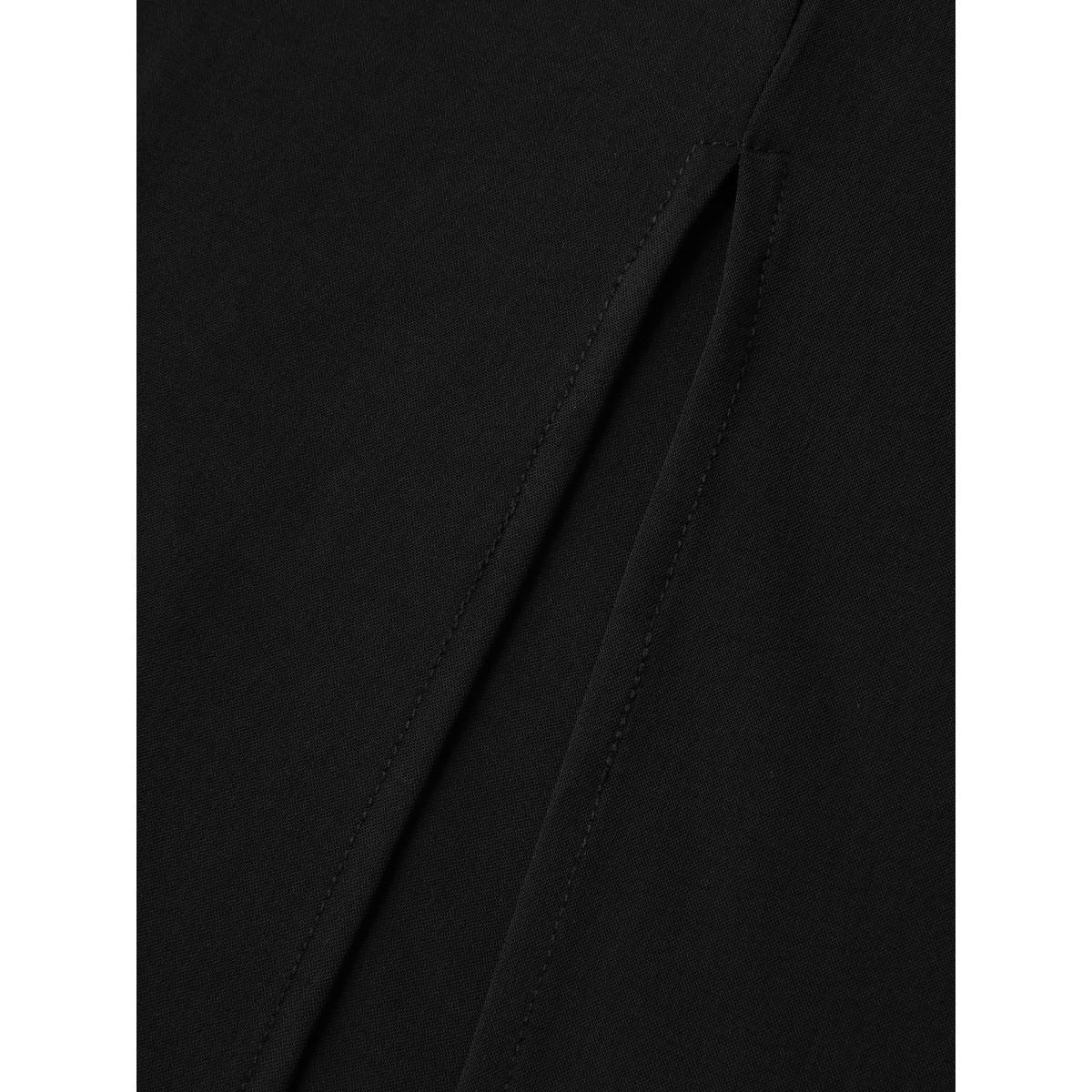 Plus Size Shoulder Drawstring Slit Solid Midi Dress Black Women V-neck Sleeveless Curvy BloomChic 18-20/2X Product Image