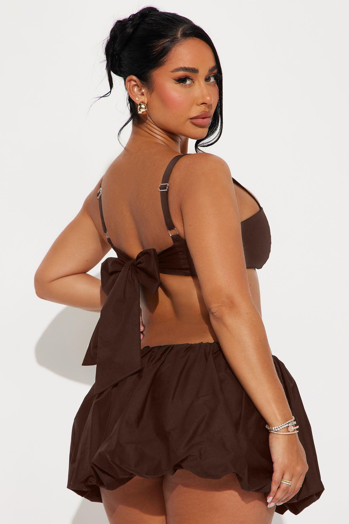 Kya Poplin Bubble Hem Skirt Set - Chocolate Product Image