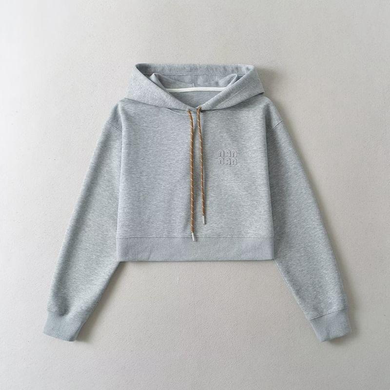 Long-Sleeve Lettering Crop Hoodie Product Image