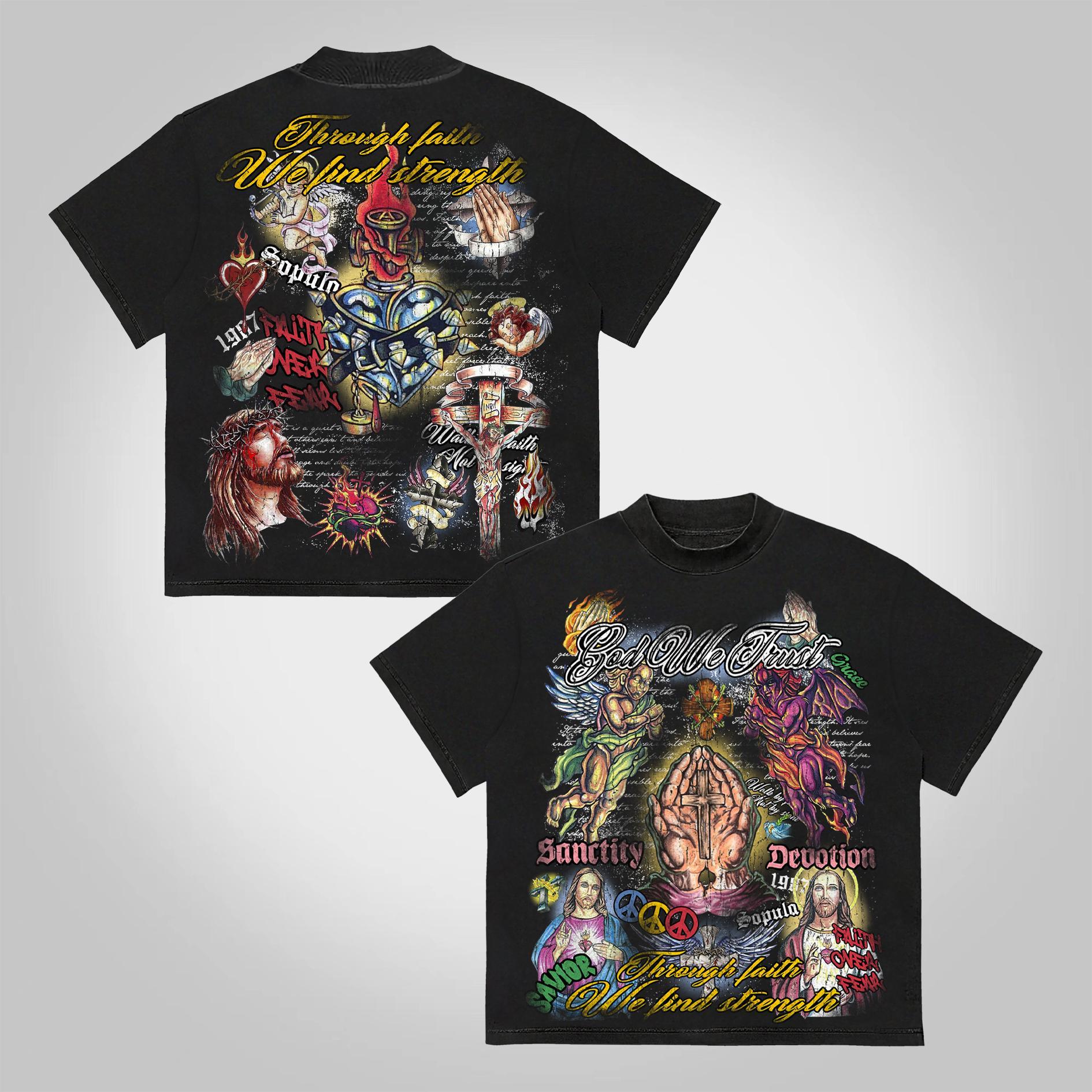 Sopula Faith In Jesus Collage Vintage Graphics Cotton T-Shirt Product Image