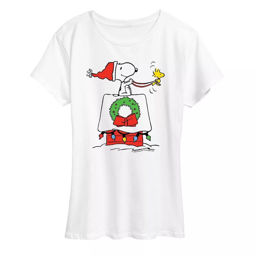 Women's Peanuts Snoopy Sleigh Graphic Tee, Size: Large, White Product Image