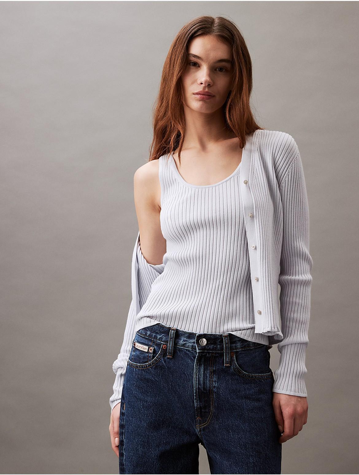Calvin Klein Women's Smooth Cotton Rib Sweater Tank Top - Black - M Product Image