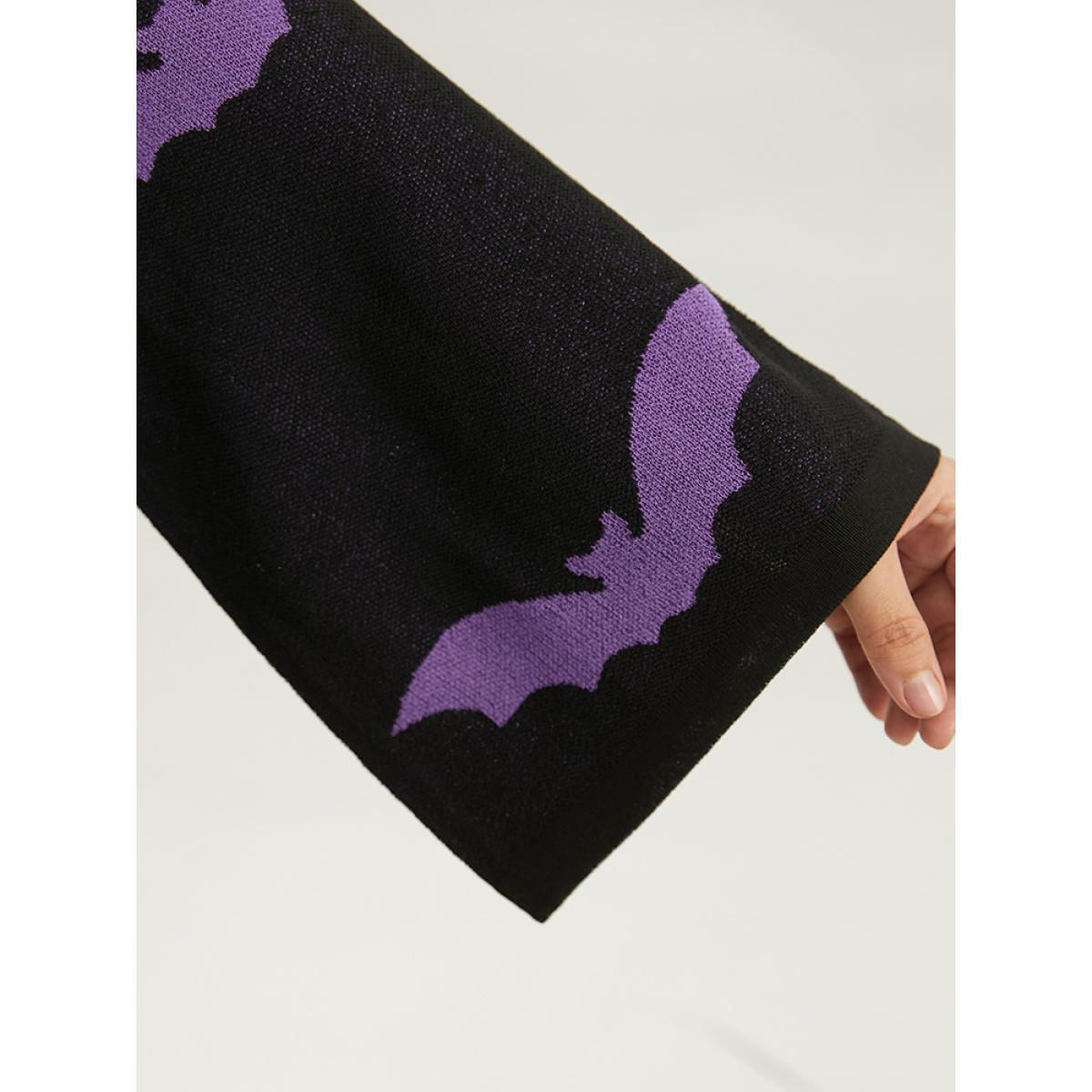 Plus Size Halloween V Neck Bell Sleeve Pullover Mauve Women Casual Loose Long Sleeve V-neck Dailywear Pullovers BloomChic 30/6X Product Image