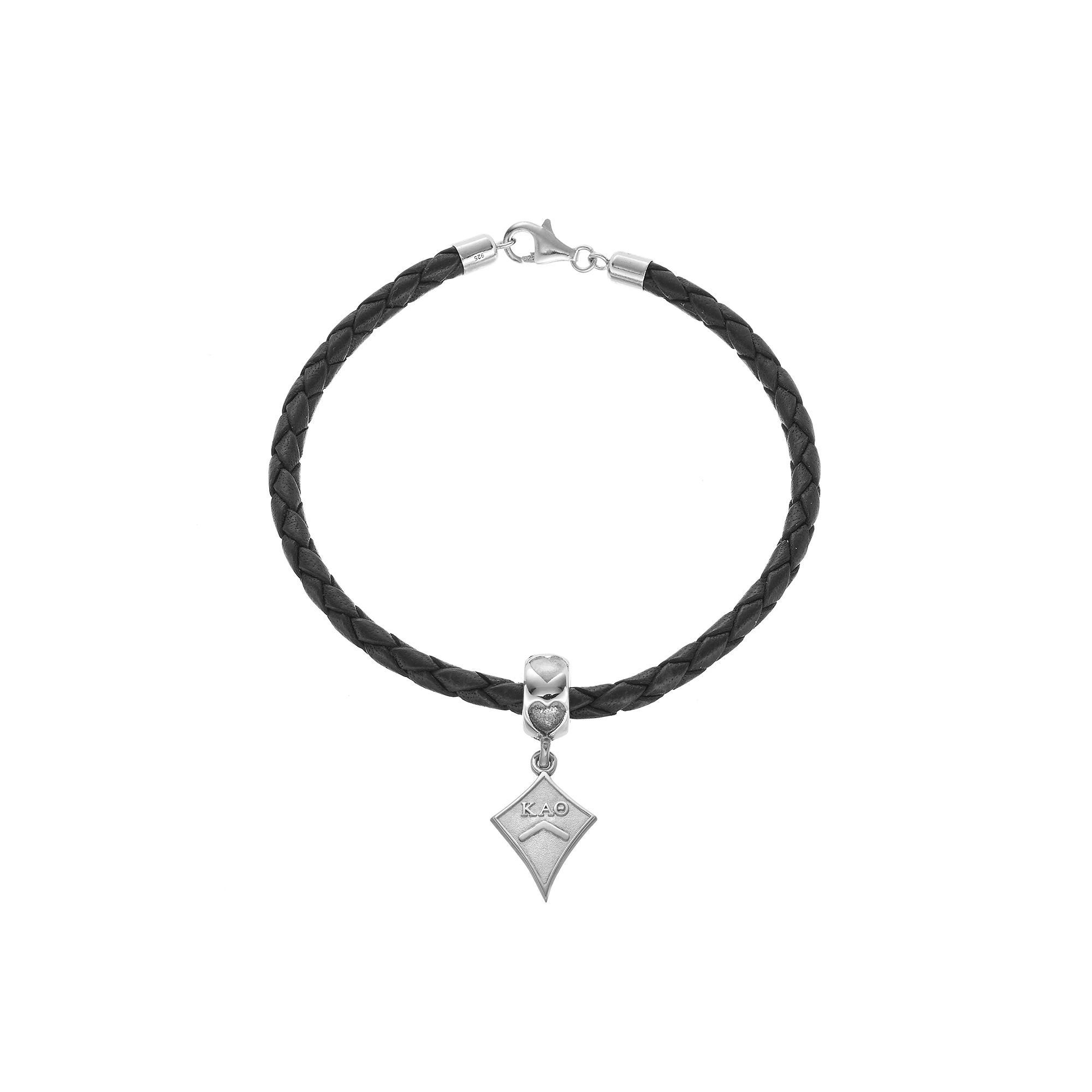 LogoArt Sterling Silver & Leather Kappa Alpha Theta Sorority Kite Bracelet, Womens Grey Product Image