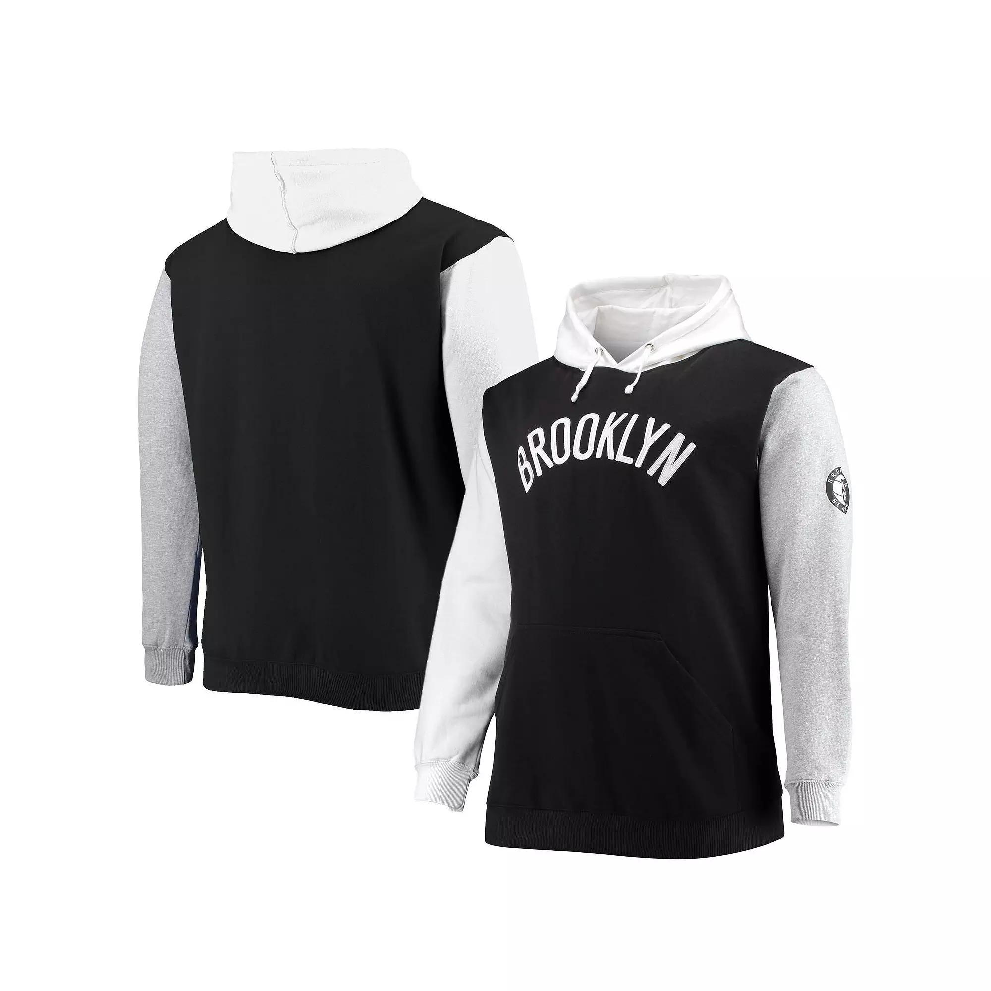 Men's Fanatics Branded Black/White Brooklyn Nets Big & Tall Double Contrast Pullover Hoodie, Size: 2XLT Product Image