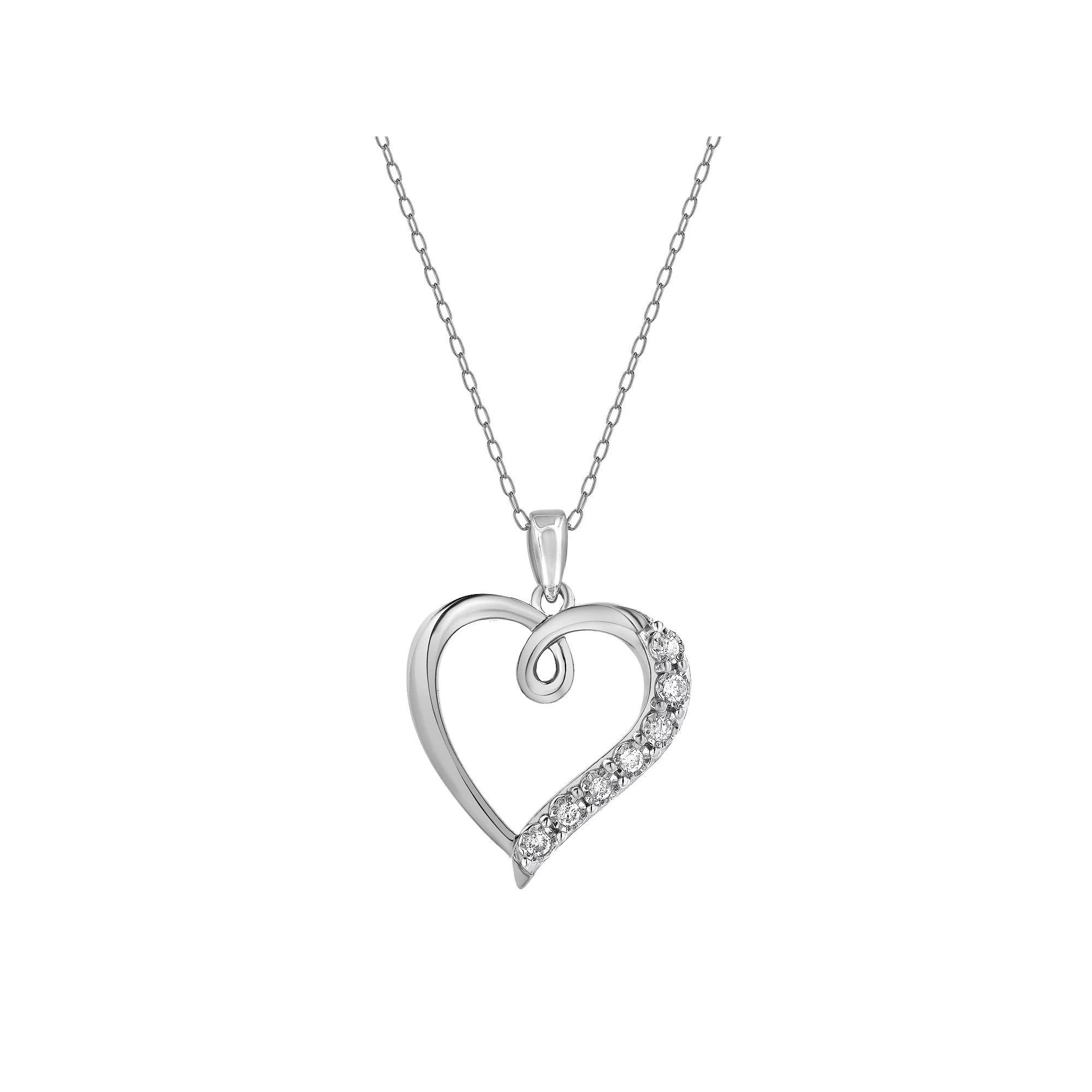 Diamond Brilliance 1/10 Carat T.W. Lab-Grown Diamond Open Heart Pendant Necklace, Womens Silver Tone Product Image