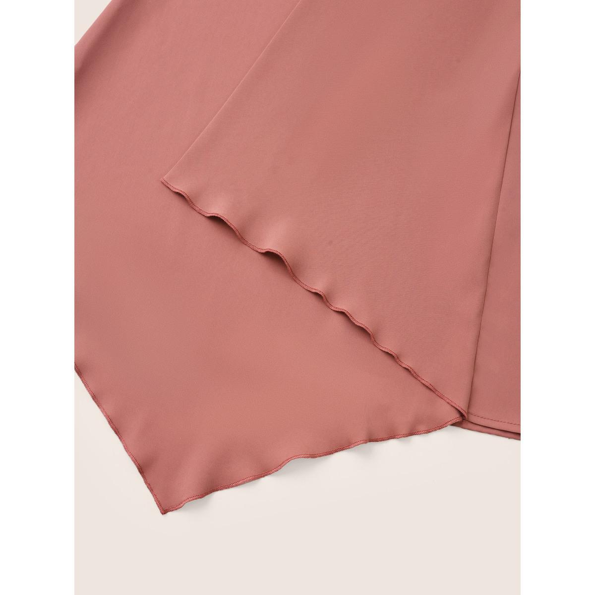 Plus Size DustyPink Static-Free Plain Asymmetrical Hem Patchwork Blouse Women Work From Home Elbow-length sleeve V-neck Work Blouses BloomChic 18-20/2X Product Image