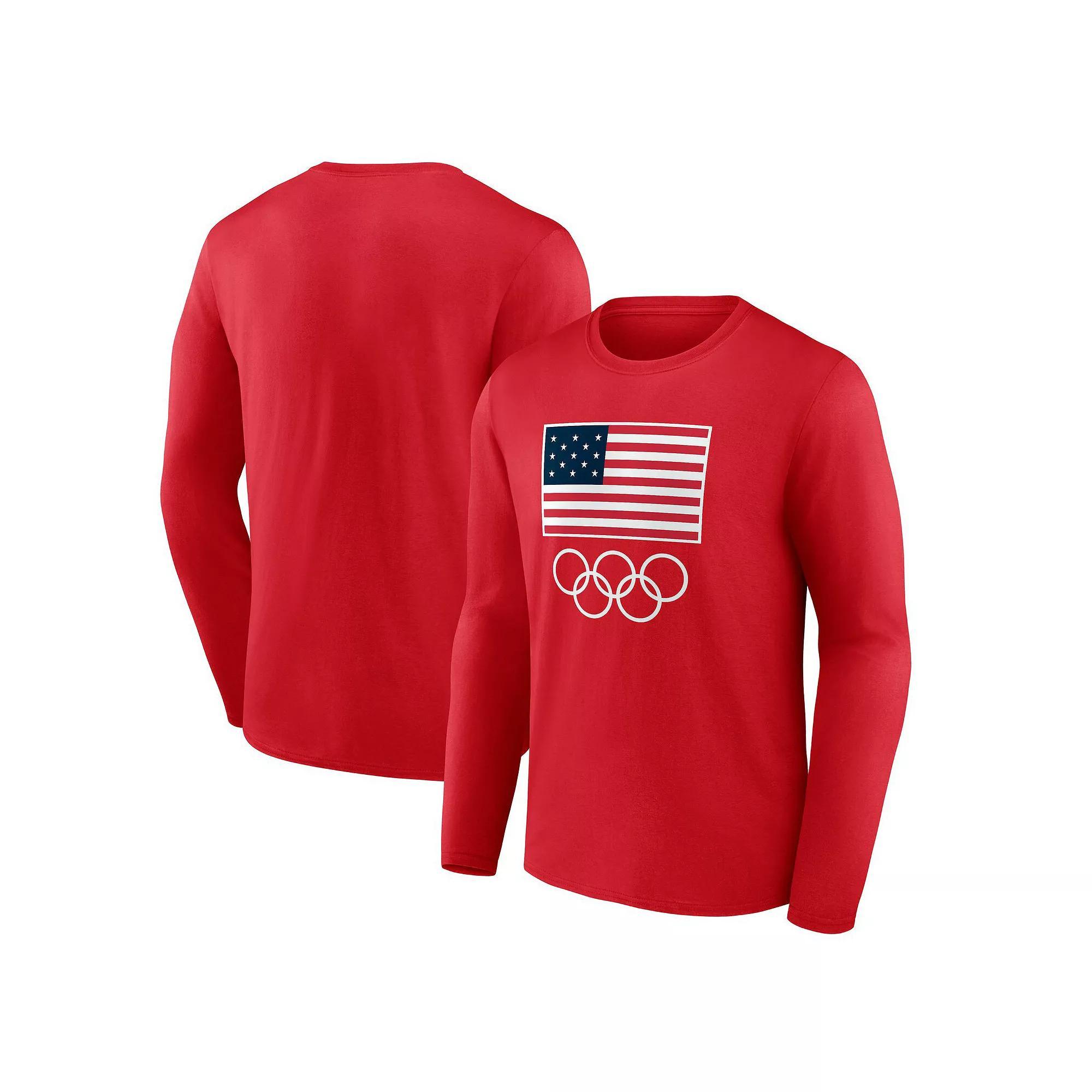 Men's Fanatics  Red Team USA Flag and Rings Long Sleeve T-Shirt, Size: Large, Usa Red Product Image