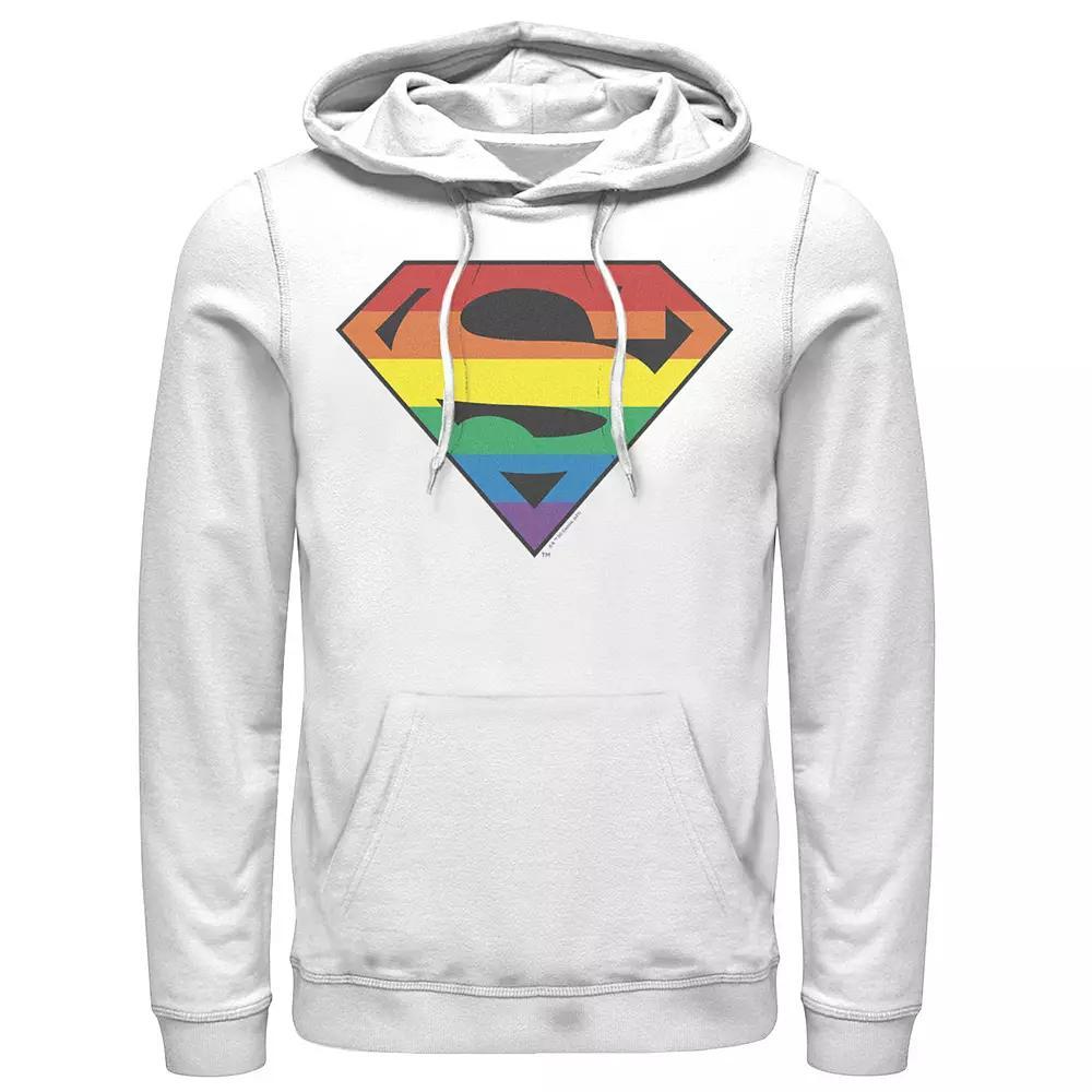 Men's Superman Rainbow Striped Chest Logo Hoodie, Size: Large, White Product Image