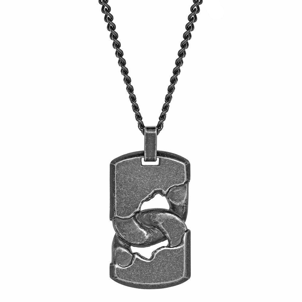 Men's LYNX Black Ion-Plated Stainless Steel Curb Chain Dog Tag Pendant Necklace, Size: 24" Product Image