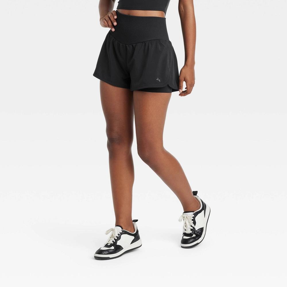 Women's High-Rise Seamless Waistband Woven Shorts 2.5" - JoyLab™ Black XXL Product Image