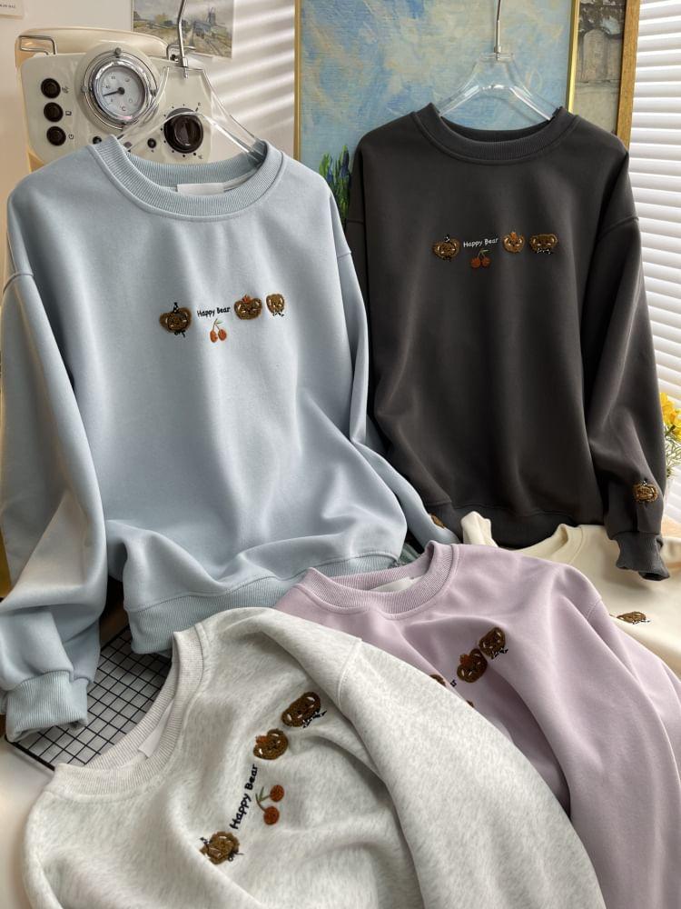 Crew Neck Cartoon Embroidered Sweatshirt Product Image
