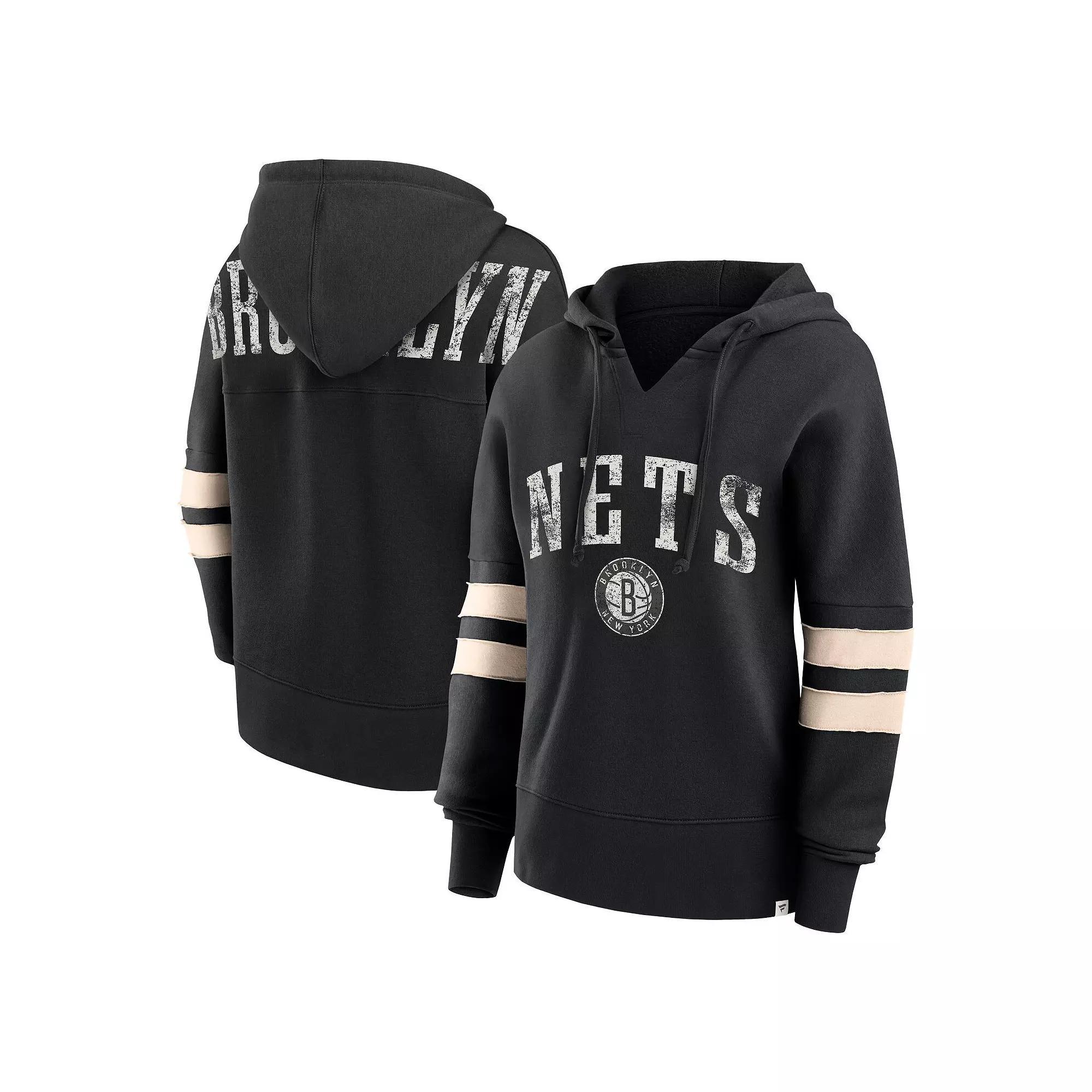 Women's Fanatics Branded Black Brooklyn Nets Bold Move Dolman V-Neck Pullover Hoodie, Size: XL Product Image