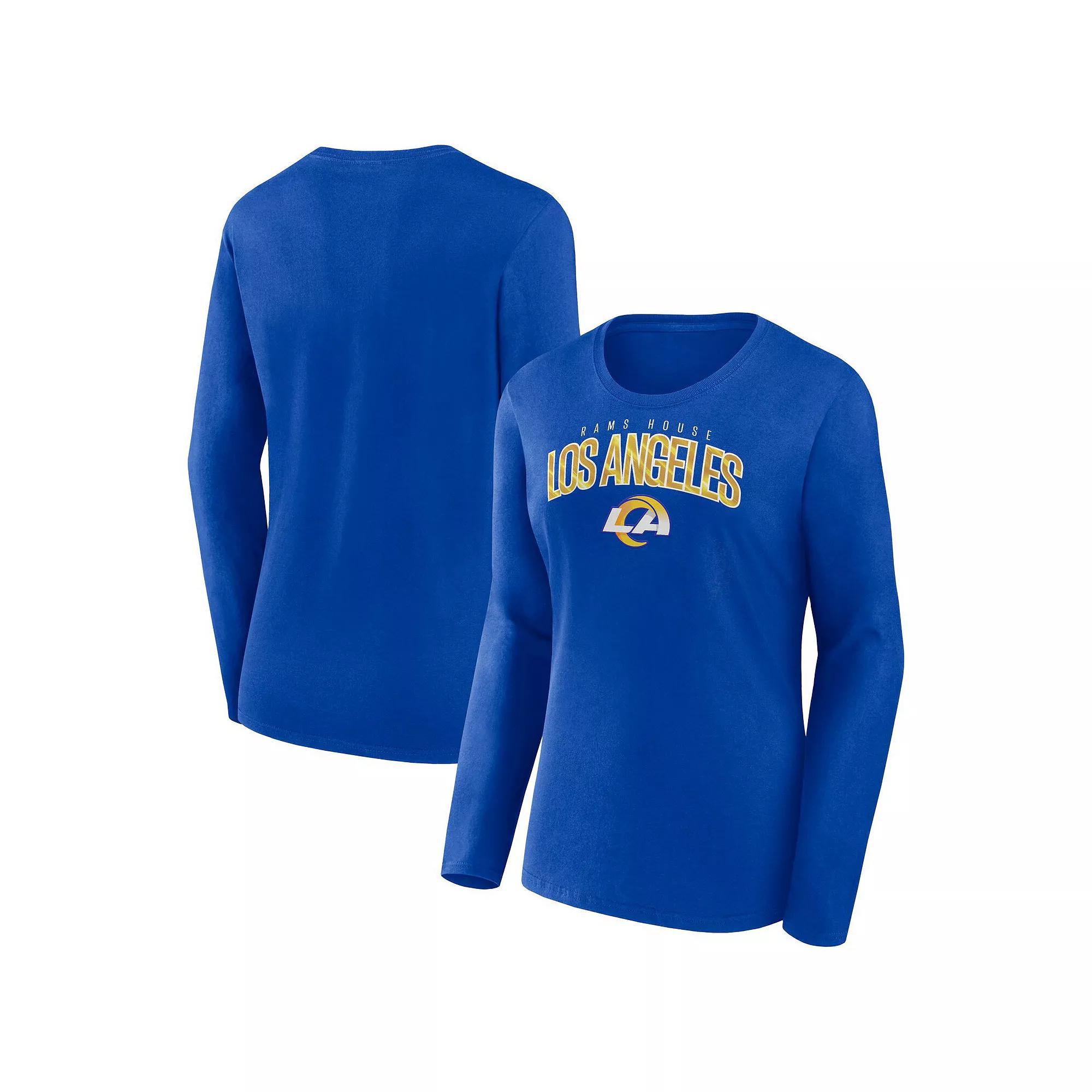 Women's Fanatics Branded Royal Los Angeles Rams Plus Size Measure Distance Scoop Neck Long Sleeve T-Shirt, Size: 4XL, Blue Product Image
