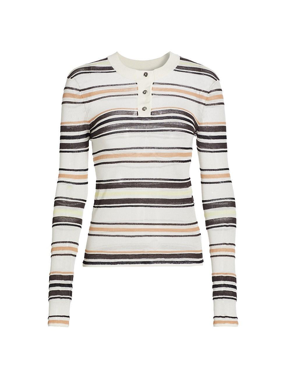 Womens Stripe Cotton-Blend Button Sweater Product Image