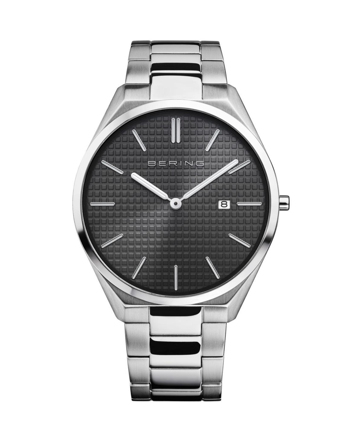 BERING Men's Ultra Slim Blue Stainless Steel Bracelet Watch - 17240-797, Size: Large, Silver Product Image