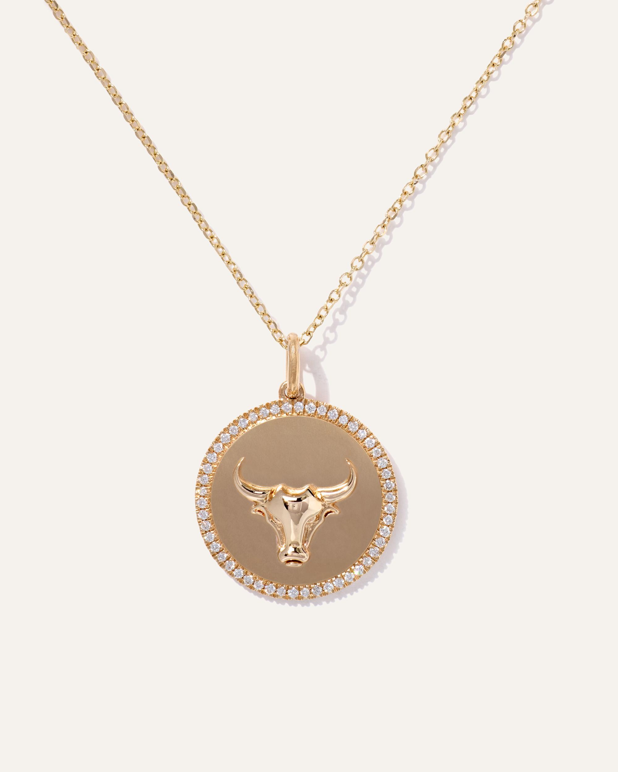 Quince | Women's 14K Gold Pave Zodiac Medallion Necklace Product Image