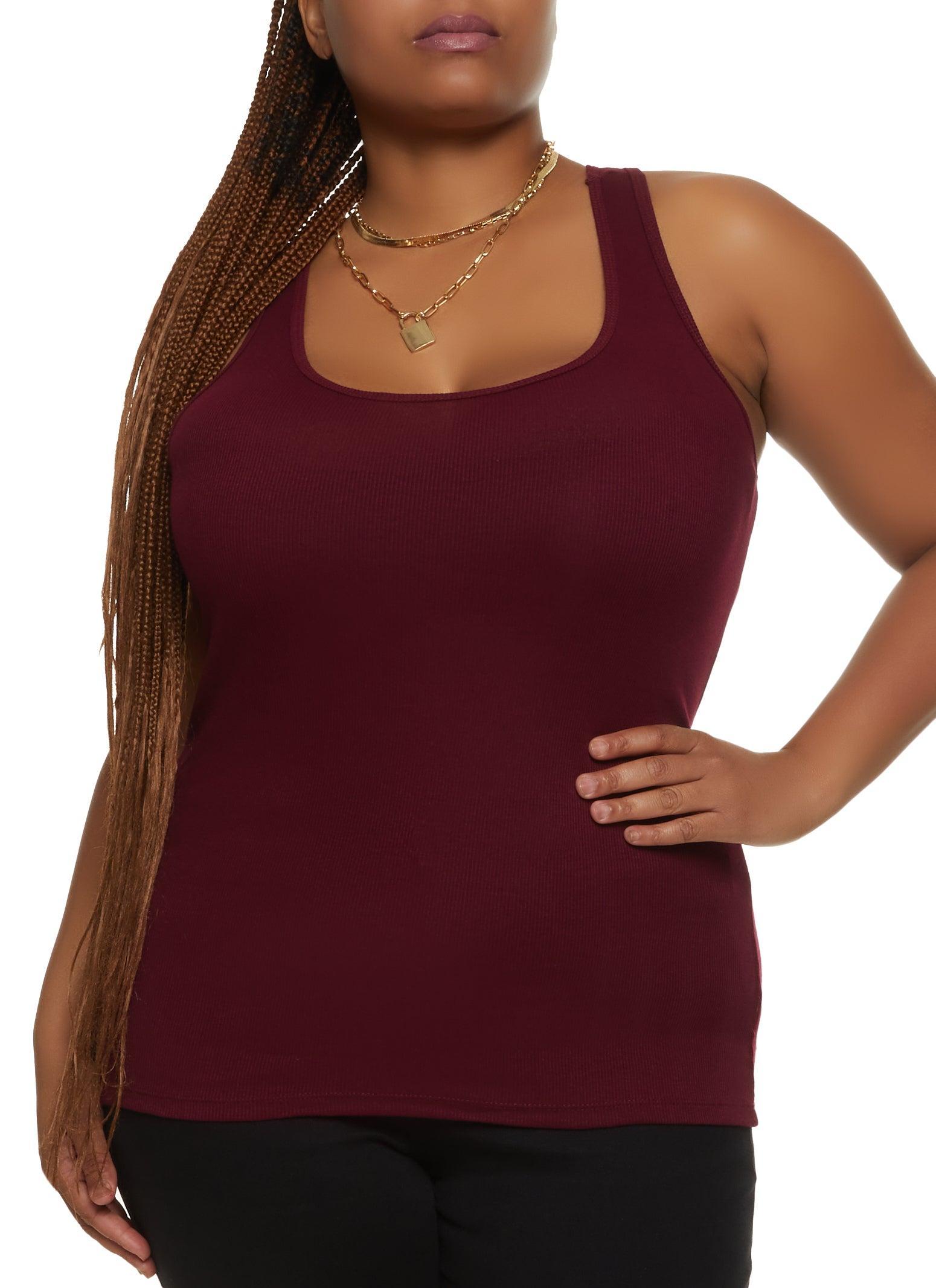 Womens Plus Size Ribbed Knit Racerback Tank Top Product Image