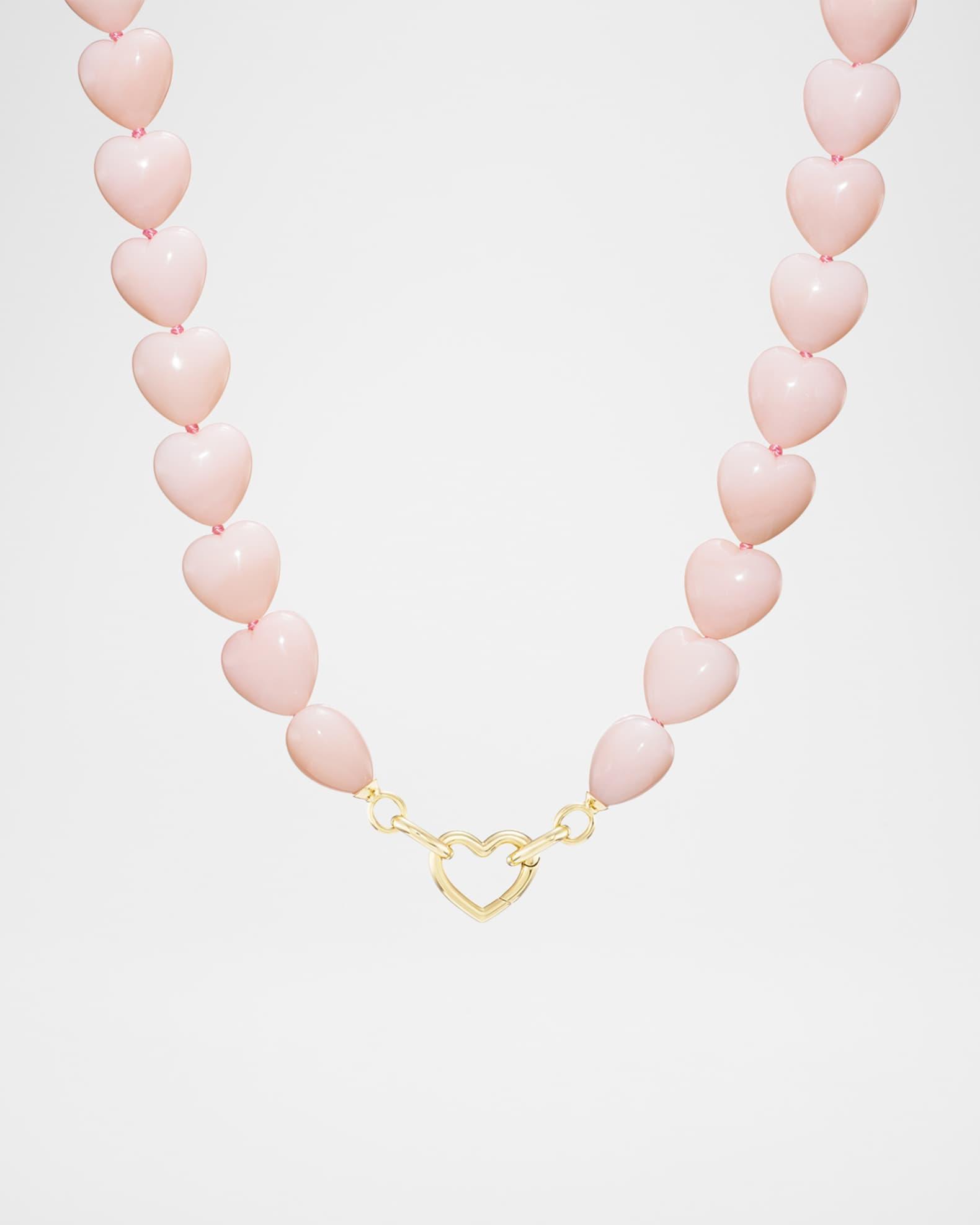 18K Pink Opal Oversized Heart Beads Necklace Product Image