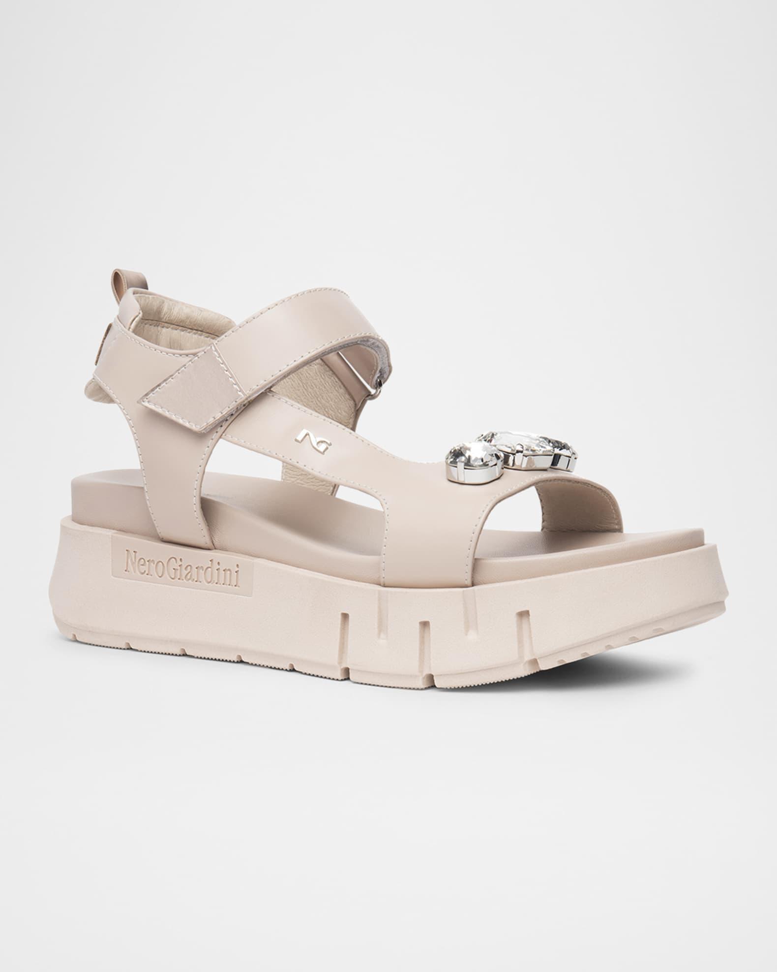 Stone Embellished Leather Sandals Product Image