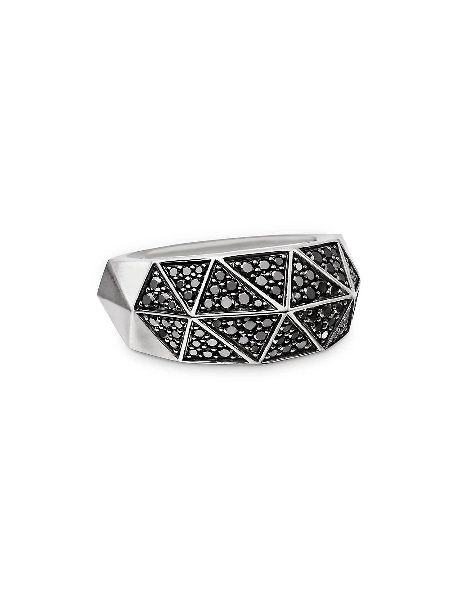 David Yurman Mens Sterling Silver Faceted Black Diamond Pave Ring Product Image