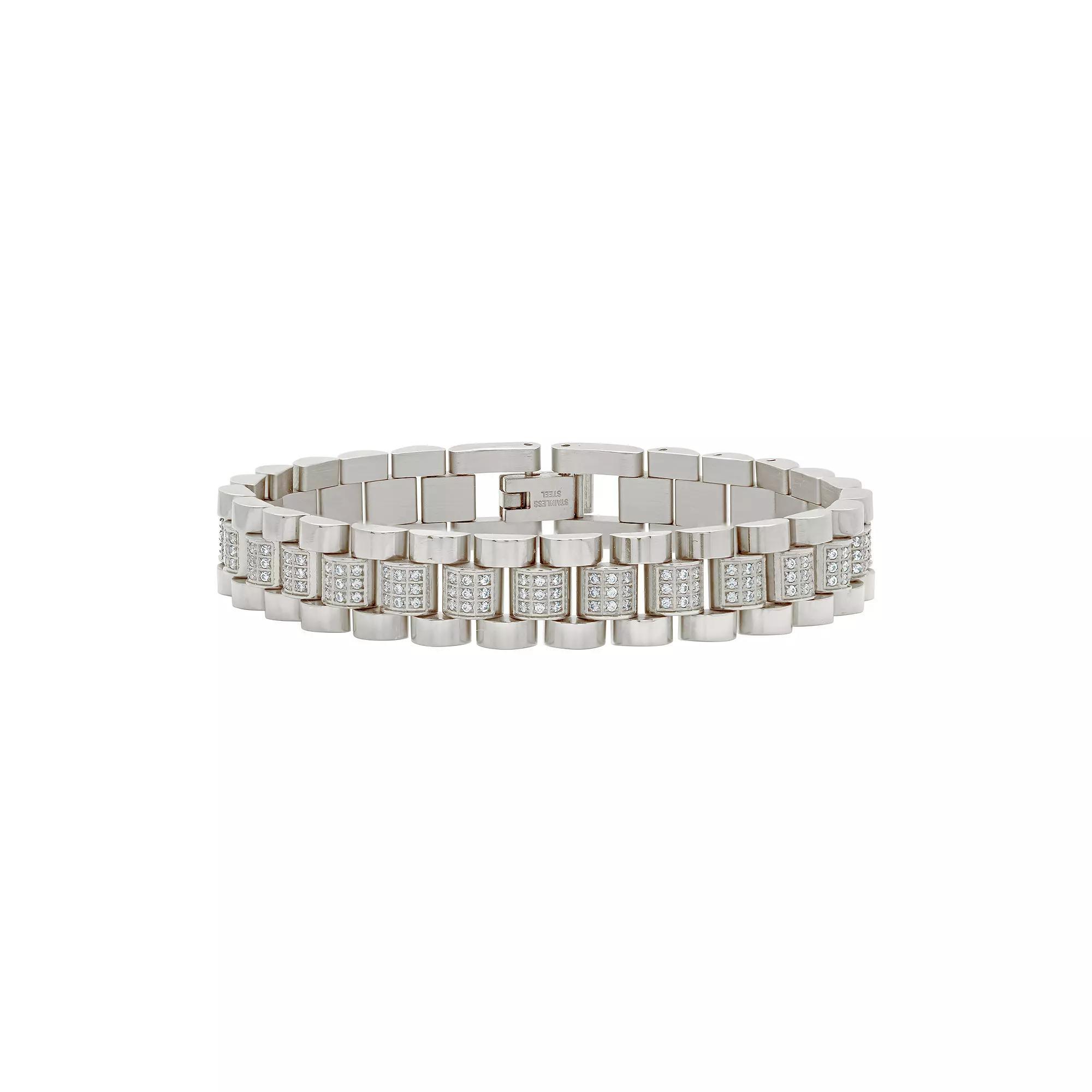 MC Collective Cubic Zirconia Accent Watch Band Chain Bracelet, Women's, Size: 7", Silver Tone Product Image