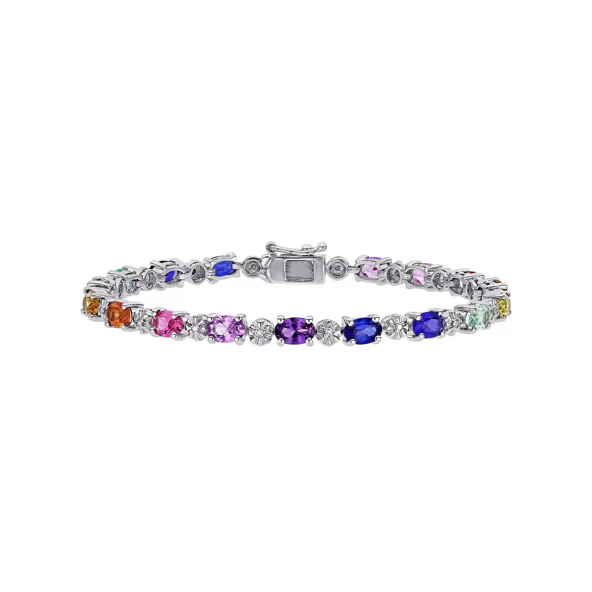 Stella Grace Sterling Silver Diamond Accent & Multicolored Lab-Created Sapphire Bracelet, Womens Product Image