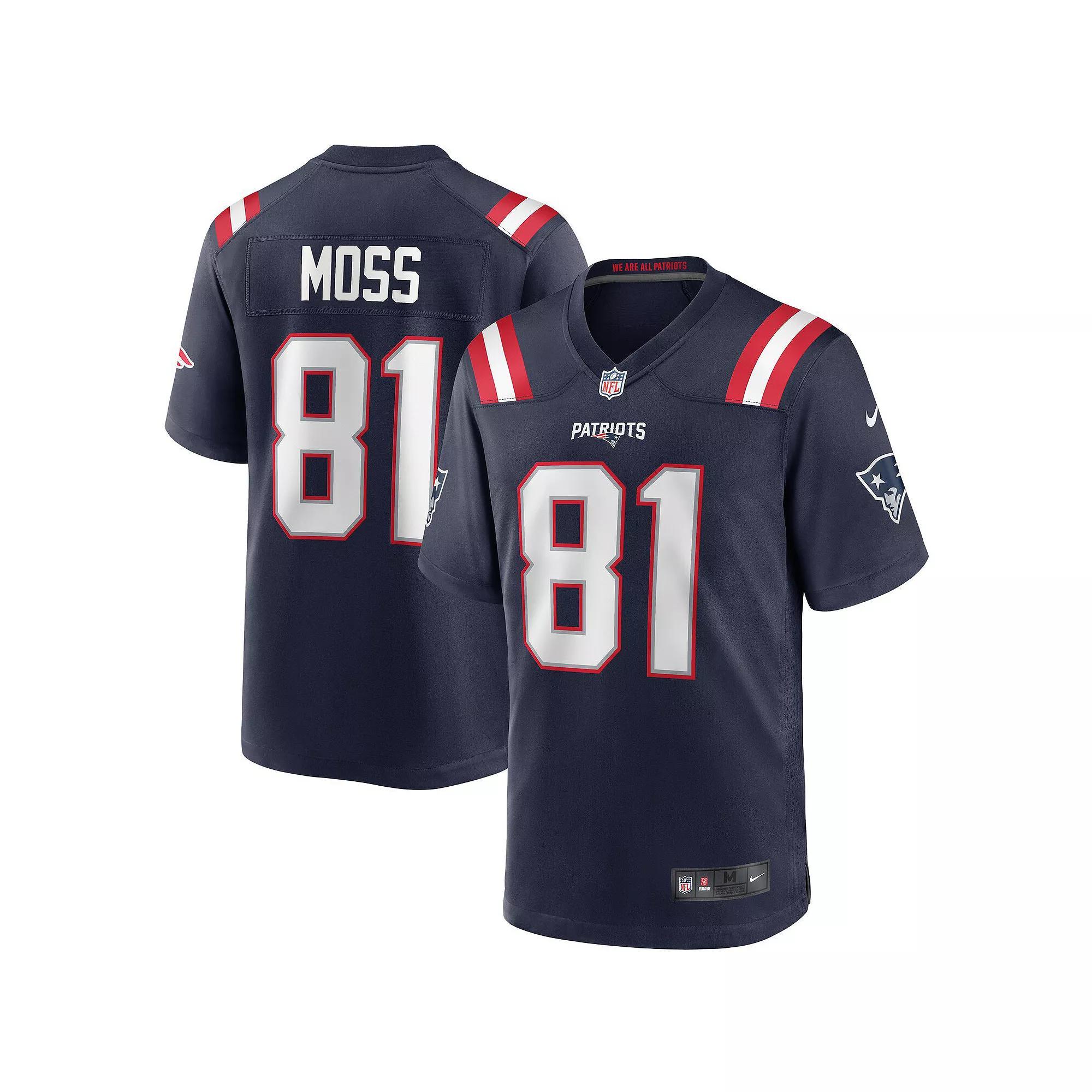 Men's Nike Randy Moss Navy New England Patriots Game Retired Player Jersey, Size: 5XL, Blue Product Image