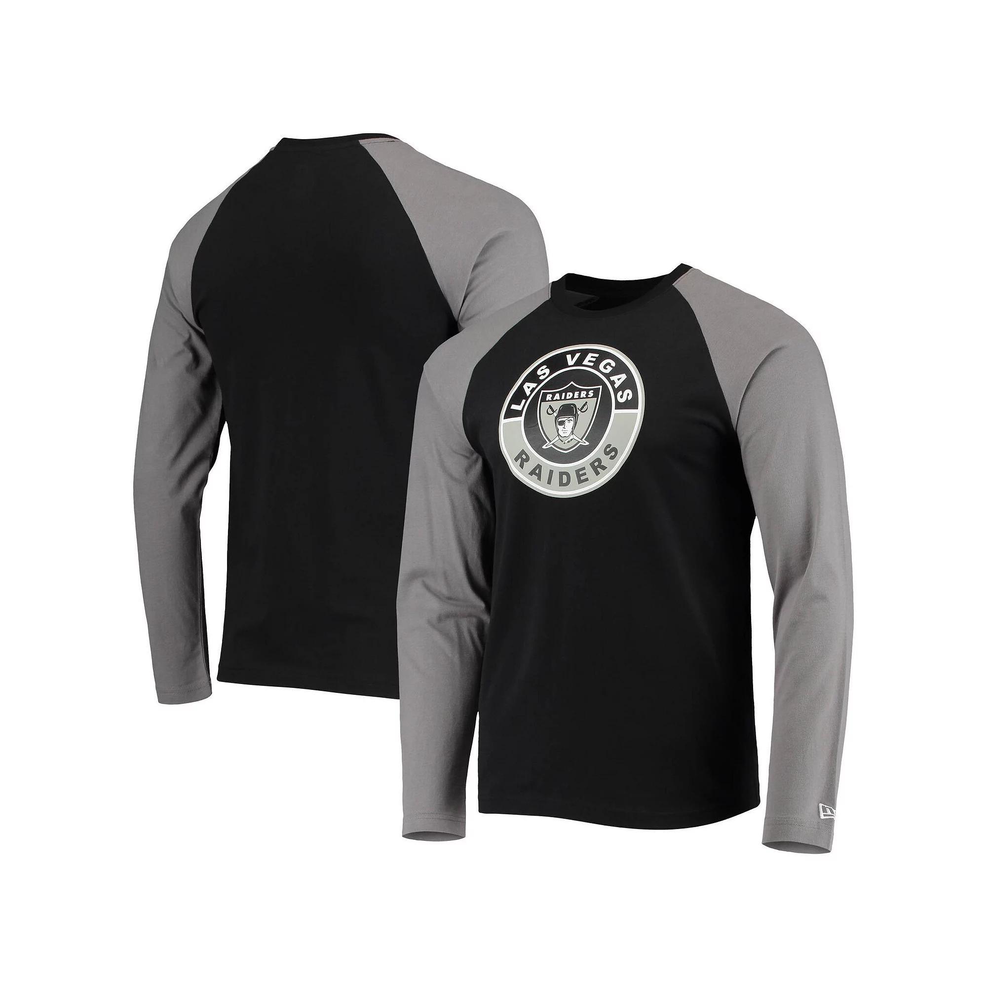Men's New Era Black/Gray Las Vegas Raiders League Raglan Throwback Long Sleeve T-Shirt, Size: Small, Lvr Black Product Image