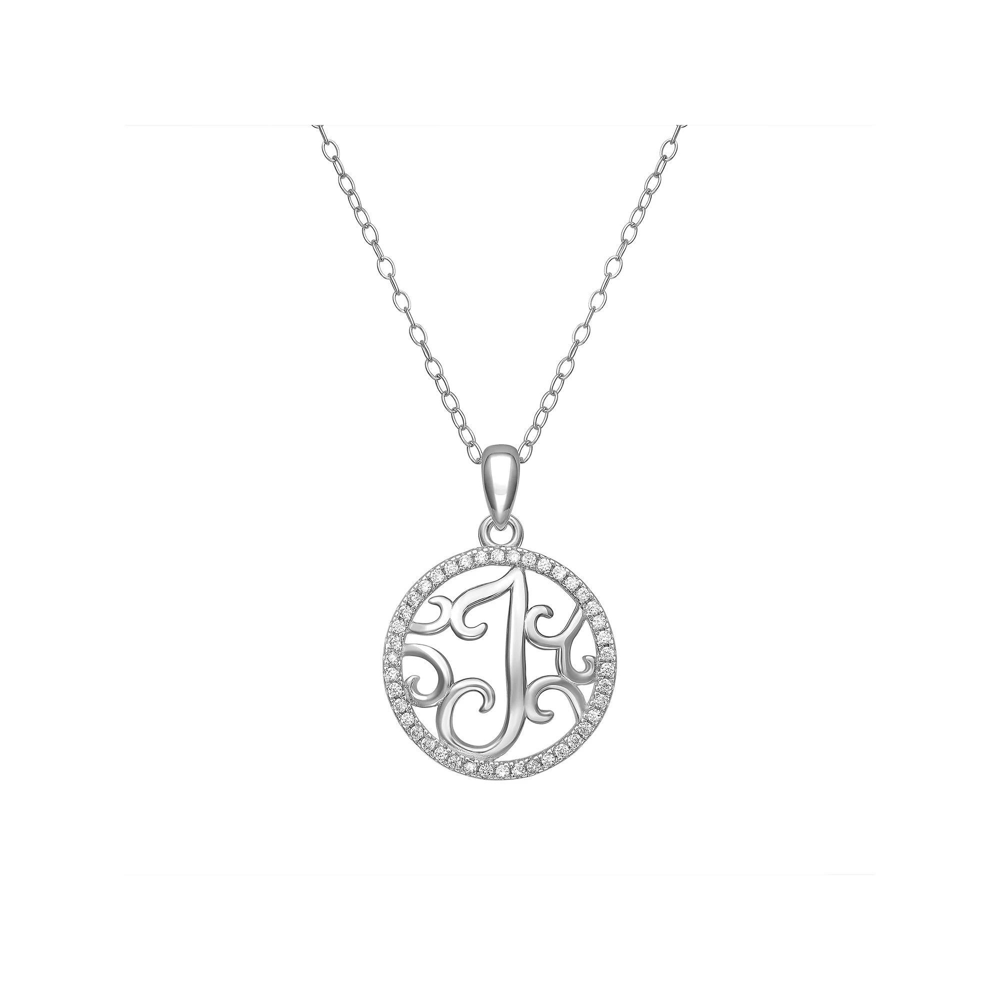 PRIMROSE Sterling Silver Cubic Zirconia Initial Pendant Necklace, Women's, Size: 18" Product Image